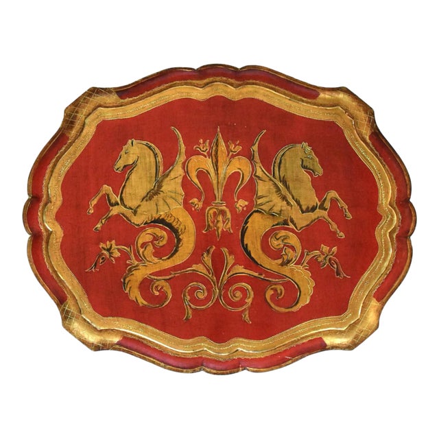 Mid-Century Extra Large Florentine Tray With Seahorses For Sale