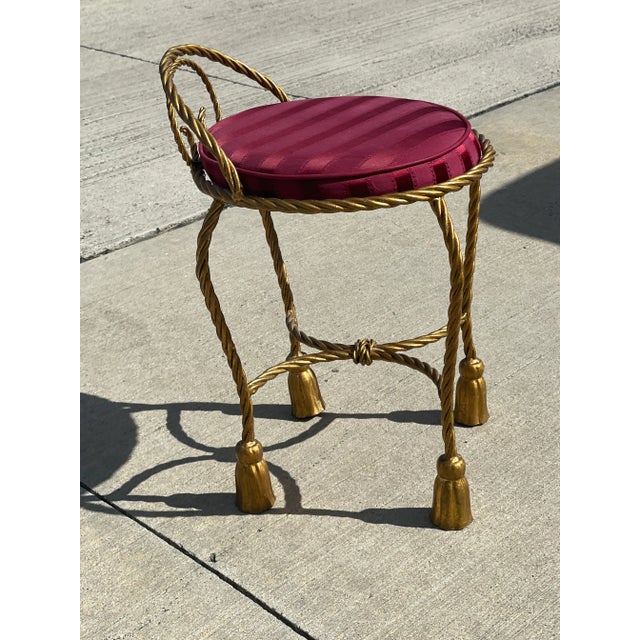 2000 - 2009 Vintage Italian Gilt Rope and Tassel Boudoir Stool For Sale - Image 5 of 8