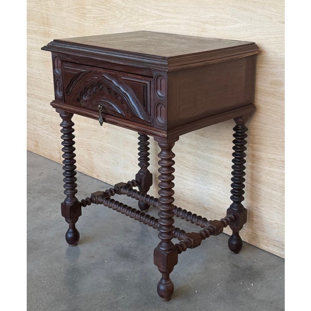 19th Century Pair of Light Walnut Carved Spanish Nightstands With Lentil Legs and Drawer For Sale In Miami - Image 6 of 13