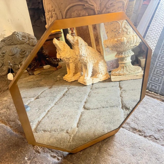 Gio Ponti 1960s Gio Ponti Style Mid-Century Modern Brass Octagonal Wall Mirror For Sale - Image 4 of 15