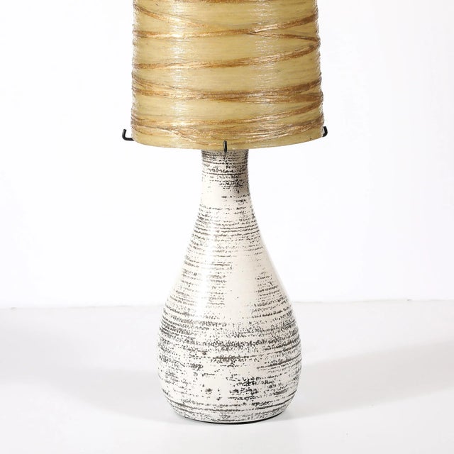 Mid-Century White Glazed Ceramic Table Lamp With Monumental Spun Resin Shade For Sale In New York - Image 6 of 16