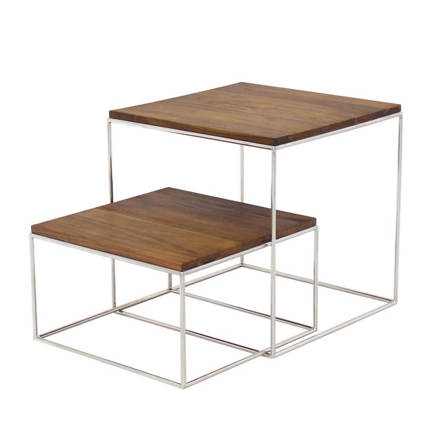 Early 21st Century Solid Stainless Steel Chrome Cube Nesting End Side Step Occasional Tables Set For Sale - Image 5 of 10