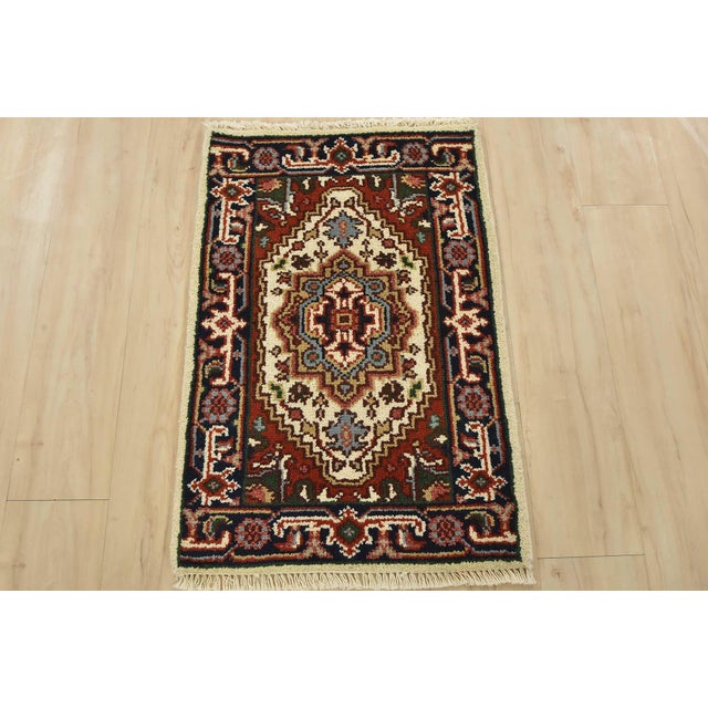 Tribal Heriz Rug 2′ X 3’1” Ivory Wool Traditional Hand-Knotted Oriental Carpet For Sale - Image 3 of 7