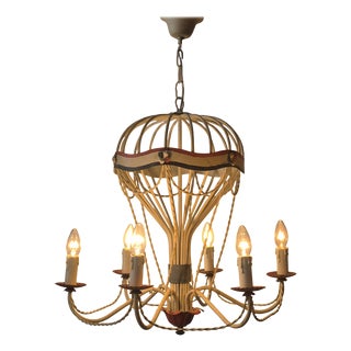 Mid-Century French Gilt Iron and Painted Tôle Hot Air Balloon Chandelier For Sale