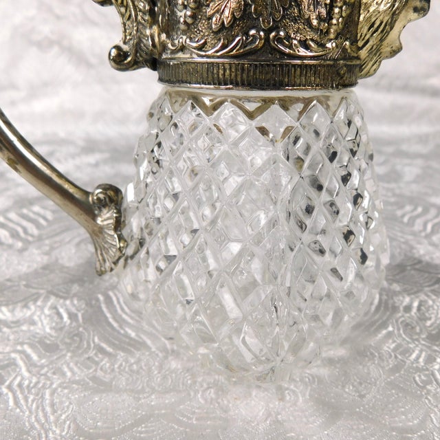 Metal 1920s Crystal Syrup Pitcher, Milk Jug, Creamer With Metal Lid With Animal Head Spout For Sale - Image 7 of 10