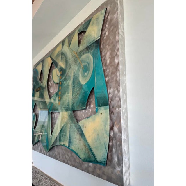 Mid-Century Modern Large 54” Mid-Century Abstract Cut Steel & Burnished Aluminum Wall Relief Sculpture For Sale - Image 3 of 12