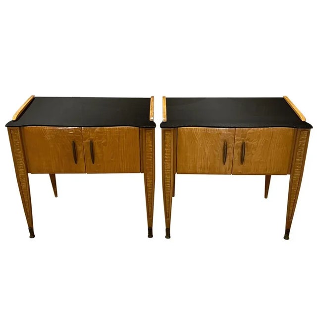 Italian Nightstands with Black Glass Tops, 1950s, Set of 2 For Sale - Image 6 of 6
