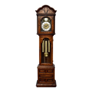 Ridgeway Oak Grandfather Clock Jacobean Style Barley Twist Tempus Fugit For Sale