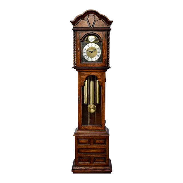 Ridgeway Oak Grandfather Clock Jacobean Style Barley Twist Tempus Fugit For Sale