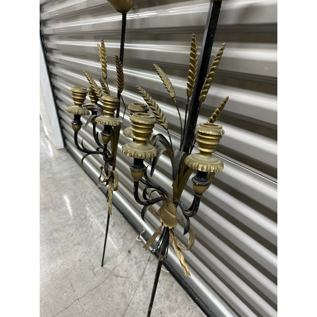Italian Gilt Wood & Tole Sword Candle Wall Sconces a Pair For Sale In Miami - Image 6 of 8