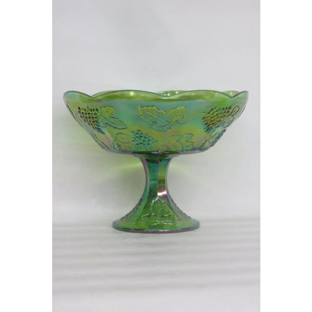 Indiana Harvest Grape Style Green Carnival Glass Large Compote Fruit ...