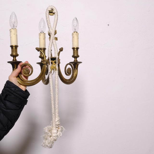 Louis XVI Gilded Bronze Wall Lamps, 1950s, Set of 2 For Sale - Image 14 of 18