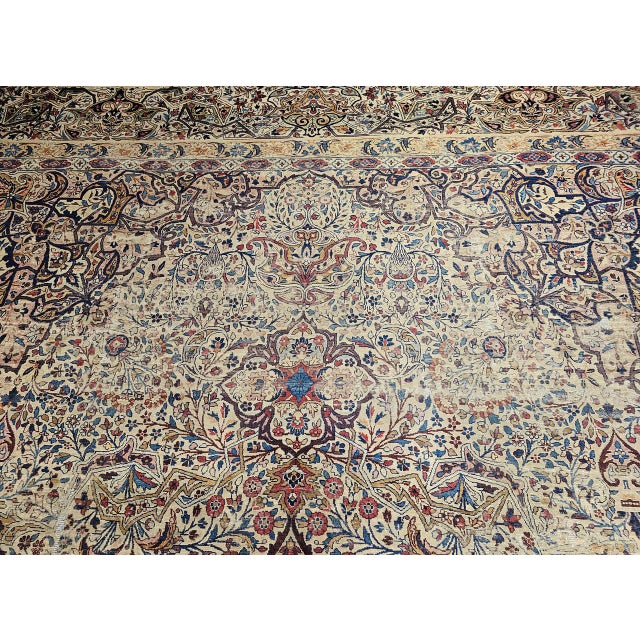 19th Century Oversized Persian Kerman Lavar Rug, Hand-Knotted Wool, Floral Pattern, Ivory & Blue, 11’ X 17’ For Sale - Image 15 of 18