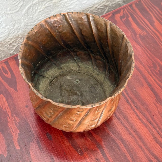 Moroccan Vintage Hammered Copper Planter With Swirl Fluting For Sale - Image 3 of 5