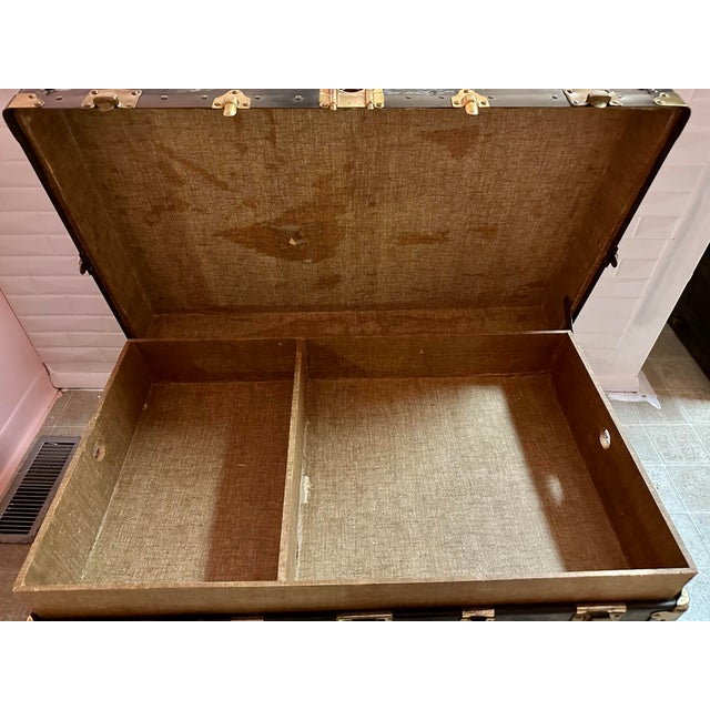 Early 20th Century Antique Steamer Travel Trunk Brass Leather For Sale - Image 6 of 10
