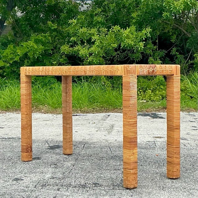Chocolate Vintage Coastal Wrapped Rattan Console Table After Bielecky Brothers For Sale - Image 8 of 10
