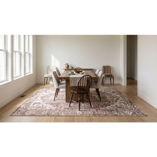 7x9 Ivory Hand-Knotted Wool Distressed Floral Modernist Design Modern Carpet Rug For Sale - Image 12 of 12