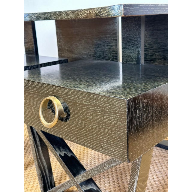 Vintage Modern Cantilever Dark Green Cerused Nightstands or Side Tables – a Pair For Sale - Image 11 of 12