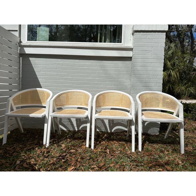 Cane Back Barrel Chairs Set of 4 For Sale - Image 9 of 12