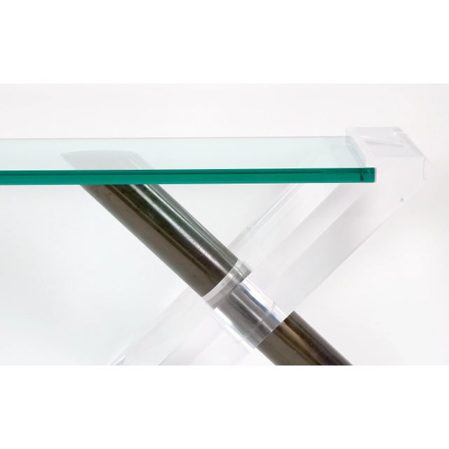 Mid-Century Modern Aluminum Lucite and Glass Lipstick Coffee Table For Sale - Image 4 of 11