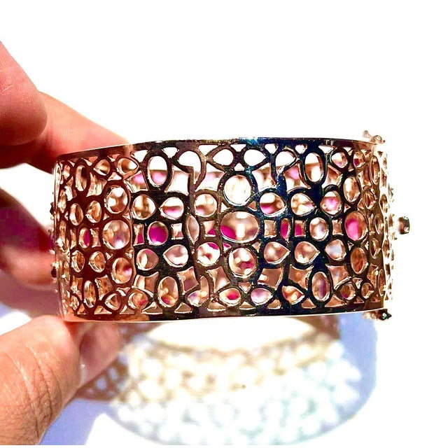 Bochic “Capri” Vintage Natural Ruby & Amethyst Cuff Set In 18K Gold & Silver For Sale - Image 11 of 15