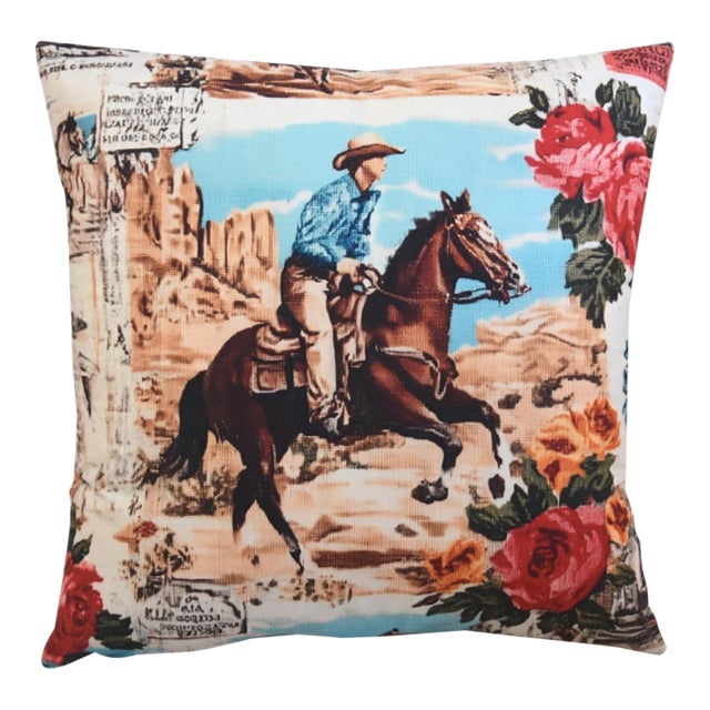 Western Galloping Cowboy & Horse Feather/Down Pillow For Sale