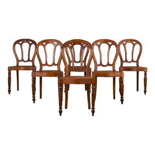Antique French Louis Philippe Style Walnut Dining Chairs W/ Cane Seats - Set of 6 For Sale