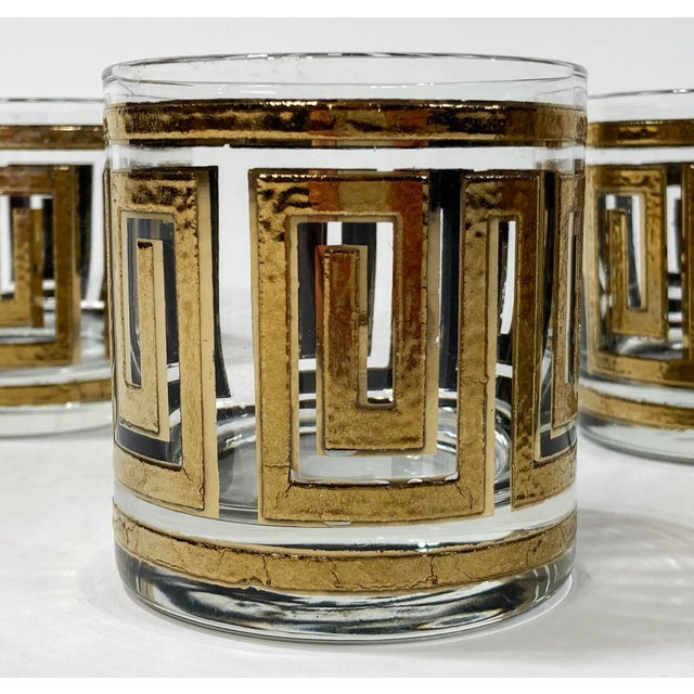 Mid 20th Century Vintage Culver LTD 22k Greek Key Old Fashioned Glasses, Set of 7 For Sale - Image 5 of 6