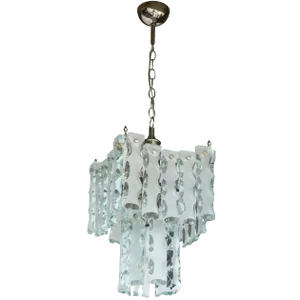 1950s Italian Mid-Century Murano Etched Glass Pendant Chandelier