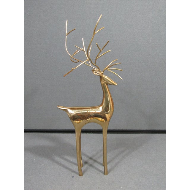 1960s Vintage 16" Brass-Tone Modernist Deer Stag Sculpture With Branch Antlers For Sale - Image 5 of 12