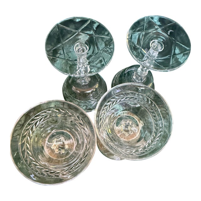 1930s Art Deco Decorative Stem Etched Crystal for Cognac- 4pc For Sale