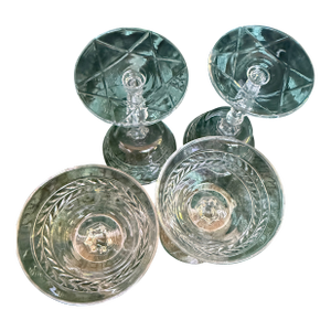 1930s Art Deco Decorative Stem Etched Crystal for Cognac- 4pc