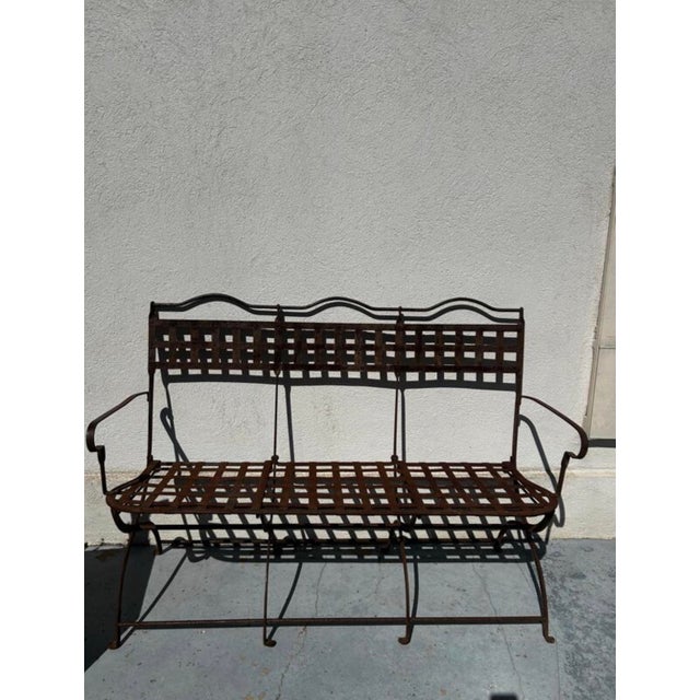 1920s Antique Riveted Wrought Iron Garden Bench, France, 1920s For Sale - Image 5 of 8