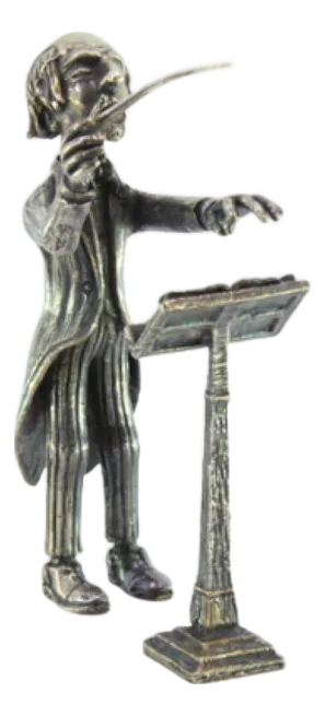 Silver Conductor Figure with Baton and Staff