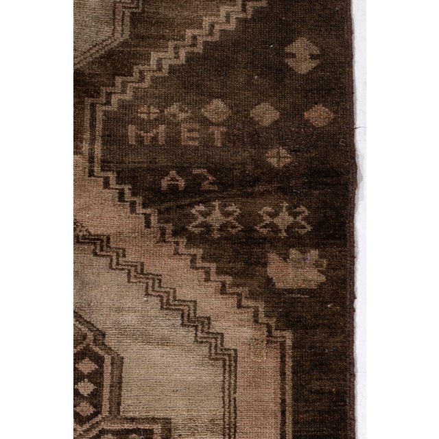 Brown Vintage Circa 1940 Brown Turkish Oushak Hand Knotted Wool Runner 3ft 11in X 15ft 1in For Sale - Image 8 of 18
