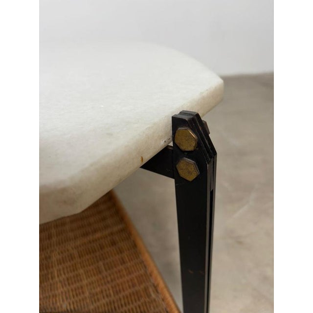 White Vintage Italian Coffee Table in Granite and Rattan, 1960s For Sale - Image 8 of 14