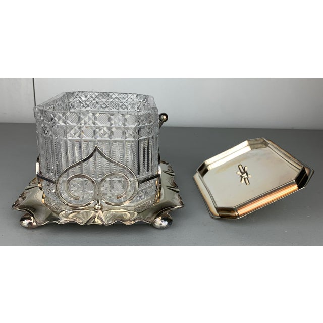 Transparent 1960s Cut Crystal Serving Candy Dish in Metal Holder For Sale - Image 8 of 12