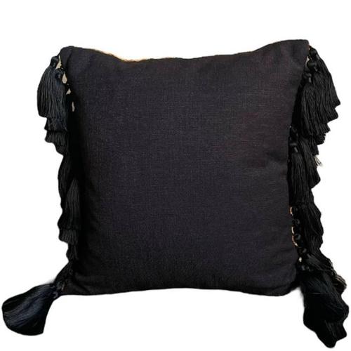 Handwoven silk velvet from Istanbul featuring a bold tiger pattern. Trimmed with a rich handmade tassel fringein black...