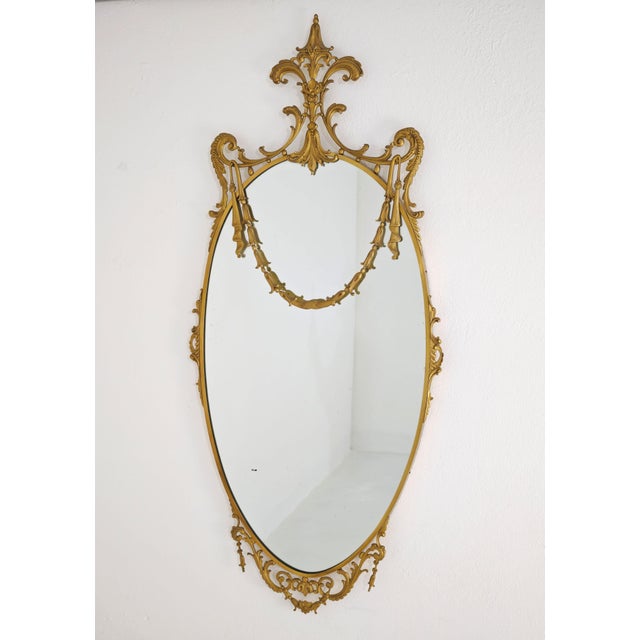 Italian Decorative Oval Brass Wall Mirror, 1960s For Sale - Image 14 of 14