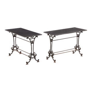 Pair of French Cast Iron and Stone Tables, 19th C. For Sale