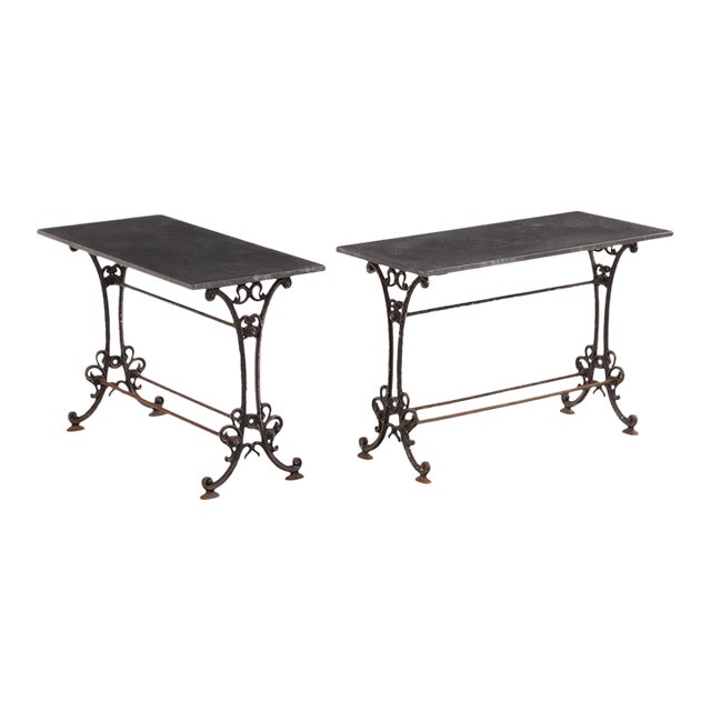 Pair of French Cast Iron and Stone Tables, 19th C. For Sale