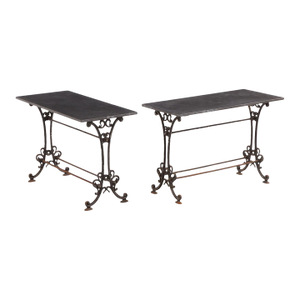 Pair of French Cast Iron and Stone Tables, 19th C.