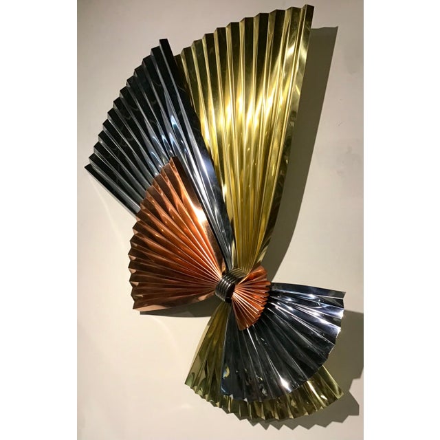 Late 20th Century Post Modern Abstract Metal Fan Wall Sculpture Attributed to C Jeré For Sale In Denver - Image 6 of 8