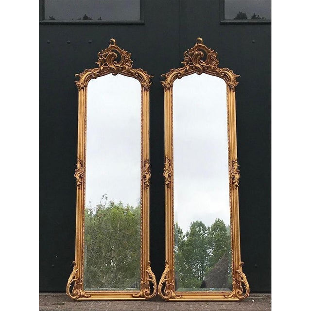 Late 20th Artisan Rococo Gold Wood Floor Mirror Pair For Sale - Image 18 of 18
