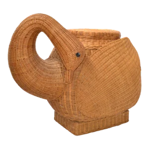 Sculptural Hand-Woven Rattan Swan Coffee or Cocktail Table Round Glass Top 1970