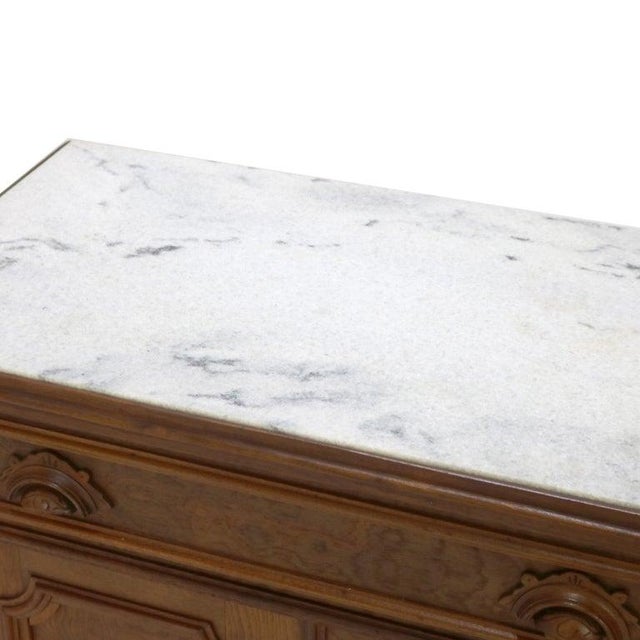 Victorian Carved Walnut & Burl Marble Top Commode C1890 For Sale - Image 6 of 18