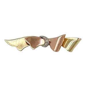 Cartier Diamond & 14 Karat Yellow and Rose Gold Ribbon Brooch