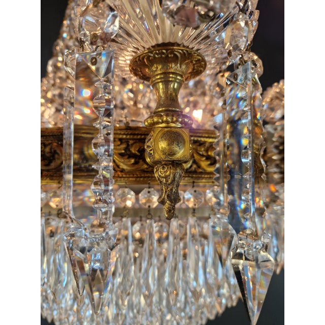 Antique French Empire Crystal Tent and Basket Chandelier Brass For Sale - Image 9 of 14