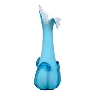 Mid-Century Italian Empoli Peacock Blue Art Glass Vase For Sale