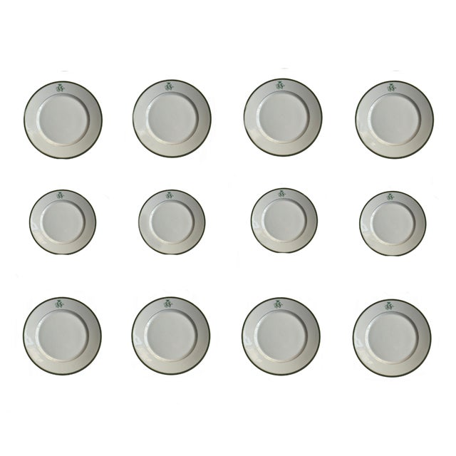 SS Monogramed Desert and Flat Plates with Gold Trim by Bareuther Bavaria, Germany,1930s, Set of 12 For Sale - Image 10 of 10